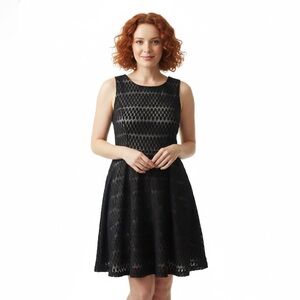 Lily Rose Women's Mini Dress Scoop Neck Sleeveless Black Lace Fit & Flare Size L